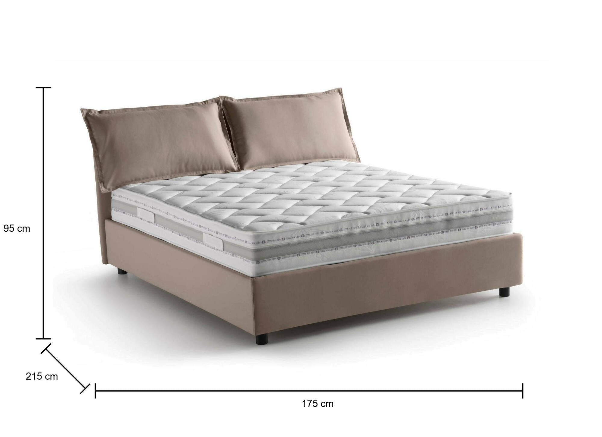 Letto matrimoniale Amy, Letto contenitore con rivestimento in tessuto, Made in Italy, Apertura frontale, con materasso cm 160x200 incluso, Tortora