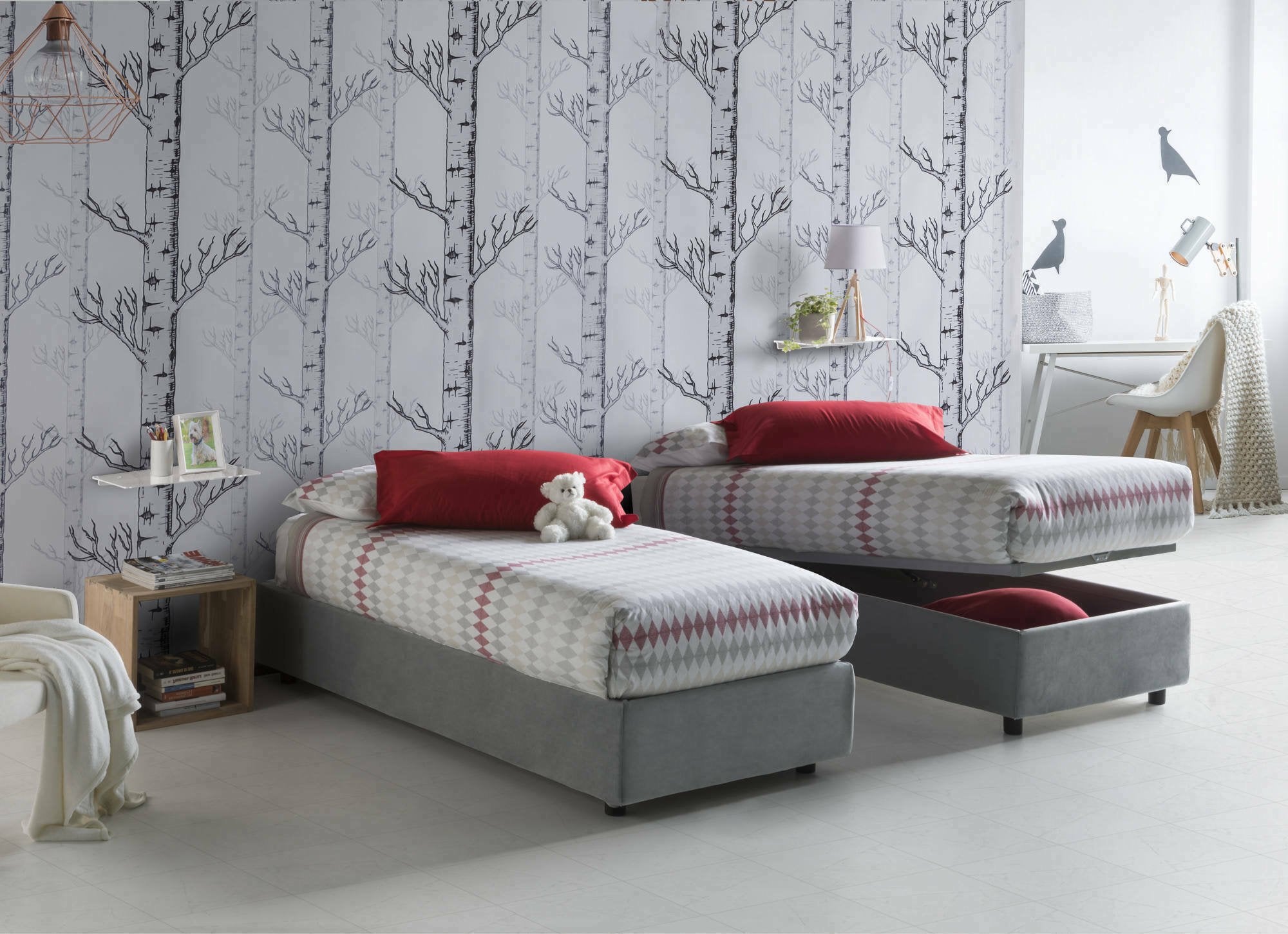 Letto singolo Aquolina, Letto contenitore con rivestimento in tessuto, Made in Italy, Apertura frontale, adatto per materasso cm 80x190, Grigio