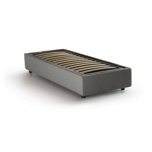 Letto singolo Aquolina, Letto contenitore con rivestimento in tessuto, Made in Italy, Apertura frontale, adatto per materasso cm 80x190, Grigio