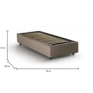 Letto singolo Aquolina, Letto contenitore con rivestimento in tessuto, Made in Italy, Apertura frontale, adatto per materasso cm 80x190, Tortora