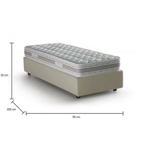 Letto singolo Agenta, Letto contenitore con rivestimento in tessuto, Made in Italy, Apertura frontale, con materasso cm 80x190 incluso, Beige