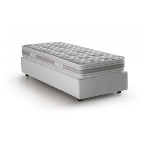 Letto singolo Agenta, Letto contenitore con rivestimento in tessuto, Made in Italy, Apertura frontale, con materasso cm 80x190 incluso, Bianco