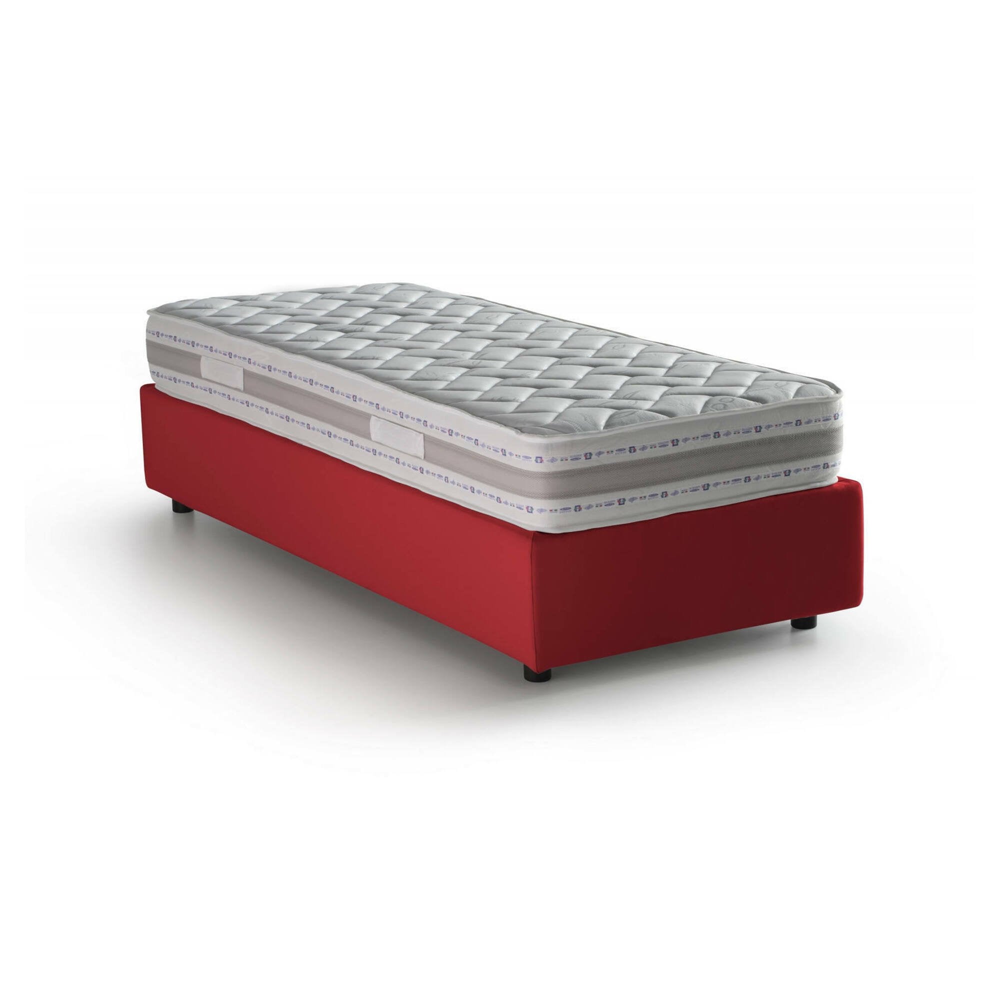 Letto singolo Agenta, Letto contenitore con rivestimento in tessuto, Made in Italy, Apertura frontale, con materasso cm 80x190 incluso, Rosso