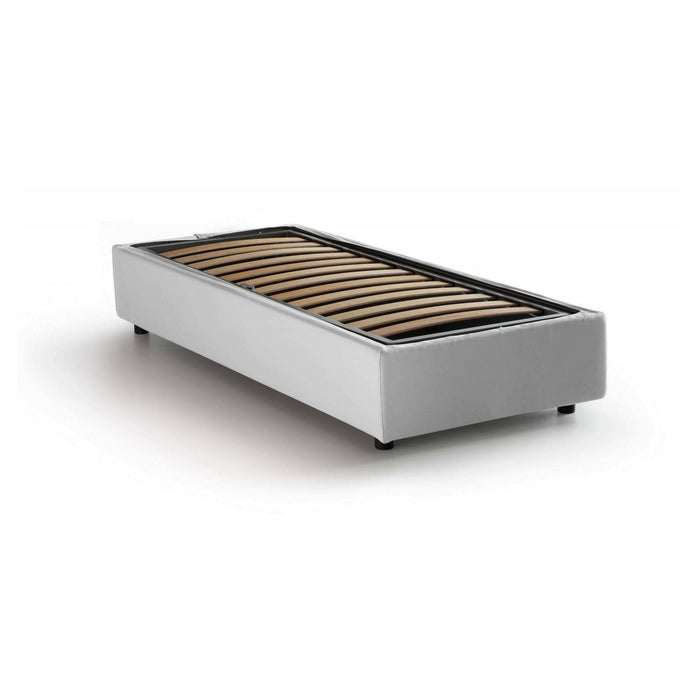 Letto singolo Adoxa, Letto contenitore con rivestimento in tessuto, Made in Italy, Apertura laterale, adatto per materasso cm 80x190, Bianco