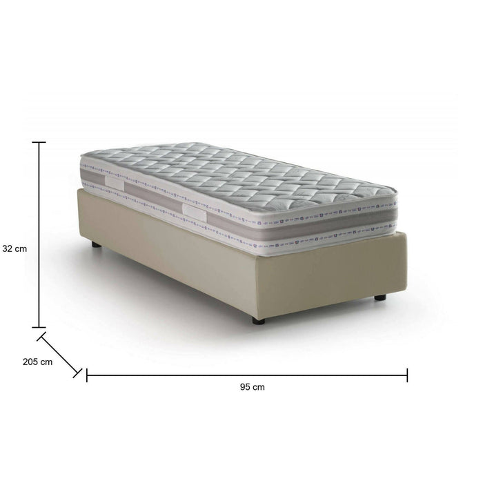 Letto singolo Abbi, Letto contenitore con rivestimento in tessuto, Made in Italy, Apertura laterale, con materasso cm 80x190 incluso, Beige