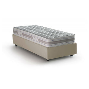 Letto singolo Abbi, Letto contenitore con rivestimento in tessuto, Made in Italy, Apertura laterale, con materasso cm 80x190 incluso, Beige