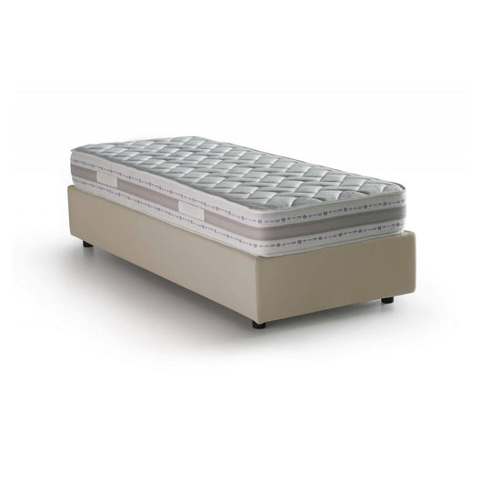 Letto singolo Abbi, Letto contenitore con rivestimento in tessuto, Made in Italy, Apertura laterale, con materasso cm 80x190 incluso, Beige