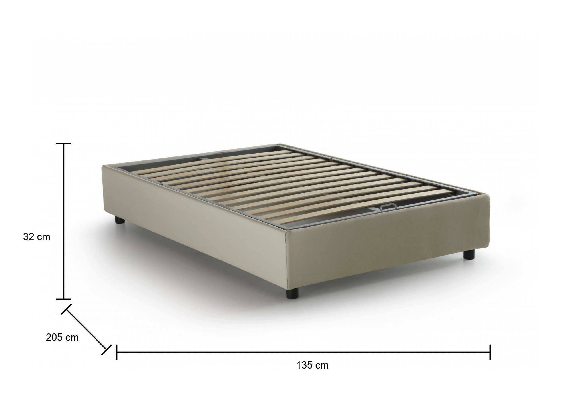 Letto piazza e mezza Asid, Letto contenitore con rivestimento in tessuto, Made in Italy, Apertura frontale, adatto per materasso cm 120x190, Beige