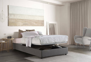Letto piazza e mezza Asid, Letto contenitore con rivestimento in tessuto, Made in Italy, Apertura frontale, adatto per materasso cm 120x190, Grigio