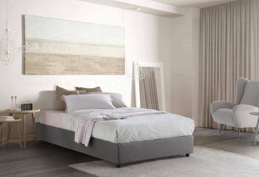 Letto piazza e mezza Asid, Letto contenitore con rivestimento in tessuto, Made in Italy, Apertura frontale, adatto per materasso cm 120x190, Grigio