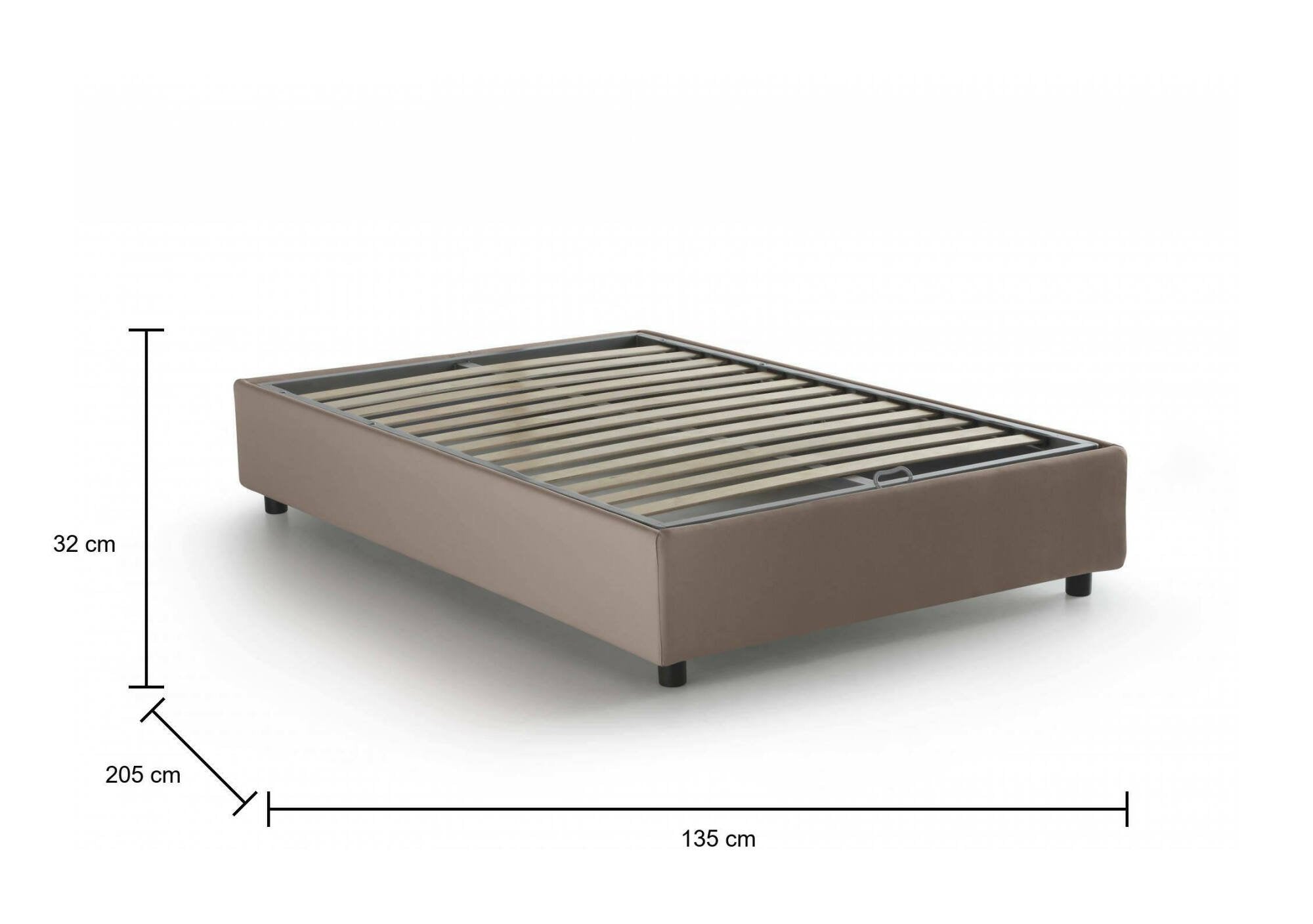 Letto piazza e mezza Asid, Letto contenitore con rivestimento in tessuto, Made in Italy, Apertura frontale, adatto per materasso cm 120x190, Tortora