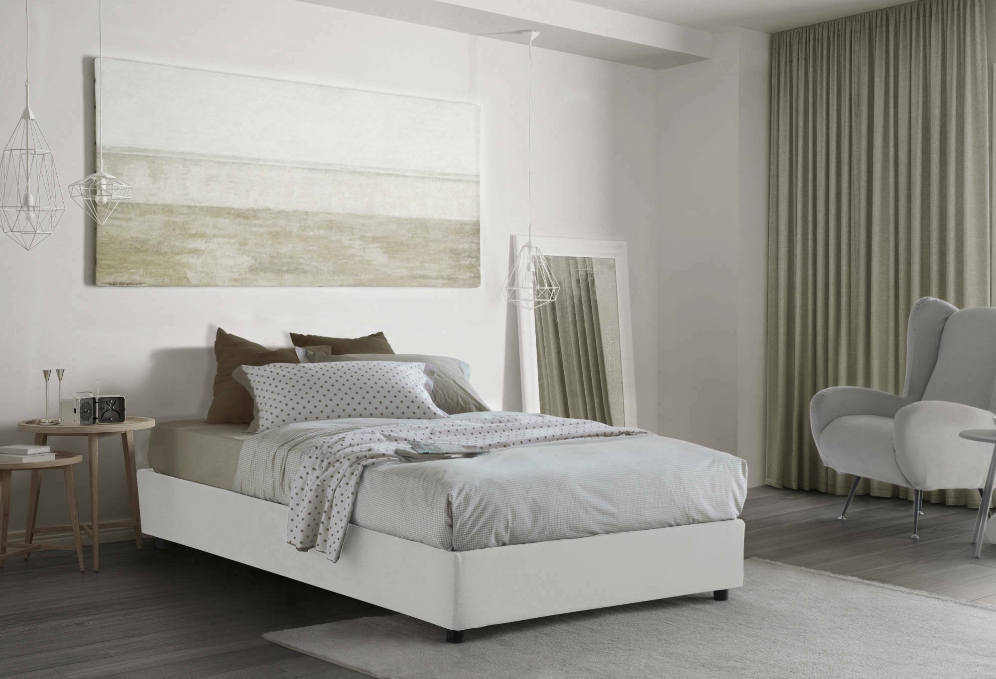 Asid, Letto Piazza e Mezza Sfoderabile Made in Italy, Bianco