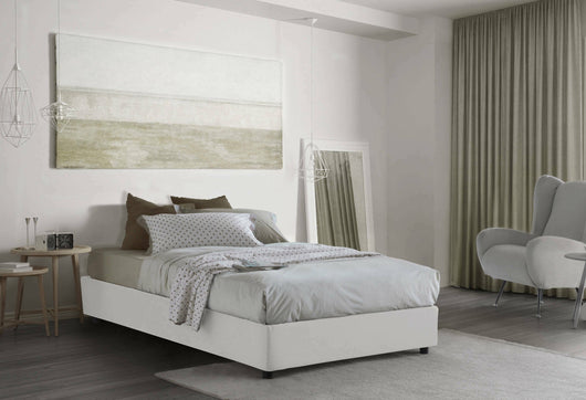 Letto piazza e mezza Asid, Letto contenitore con rivestimento in tessuto, Made in Italy, Apertura frontale, adatto per materasso cm 120x190, Bianco