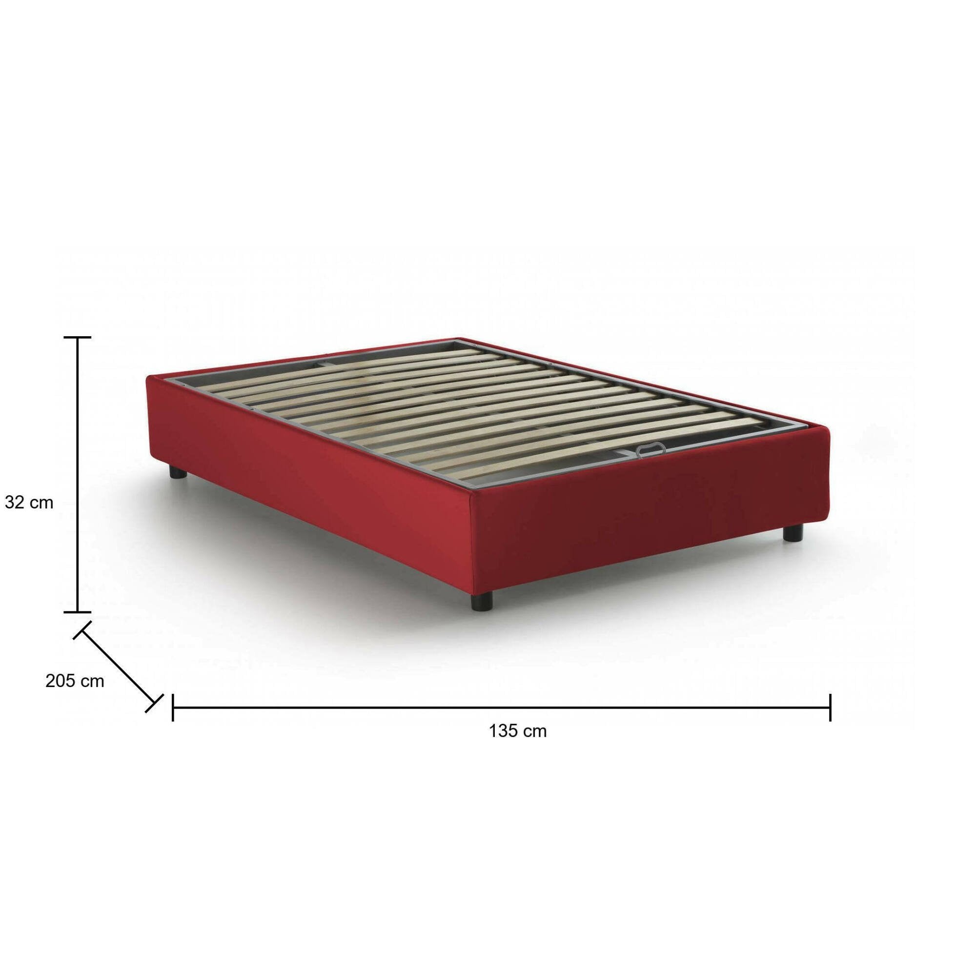 Letto piazza e mezza Asid, Letto contenitore con rivestimento in tessuto, Made in Italy, Apertura frontale, adatto per materasso cm 120x190, Rosso