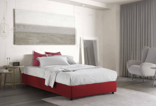 Letto piazza e mezza Asid, Letto contenitore con rivestimento in tessuto, Made in Italy, Apertura frontale, adatto per materasso cm 120x190, Rosso