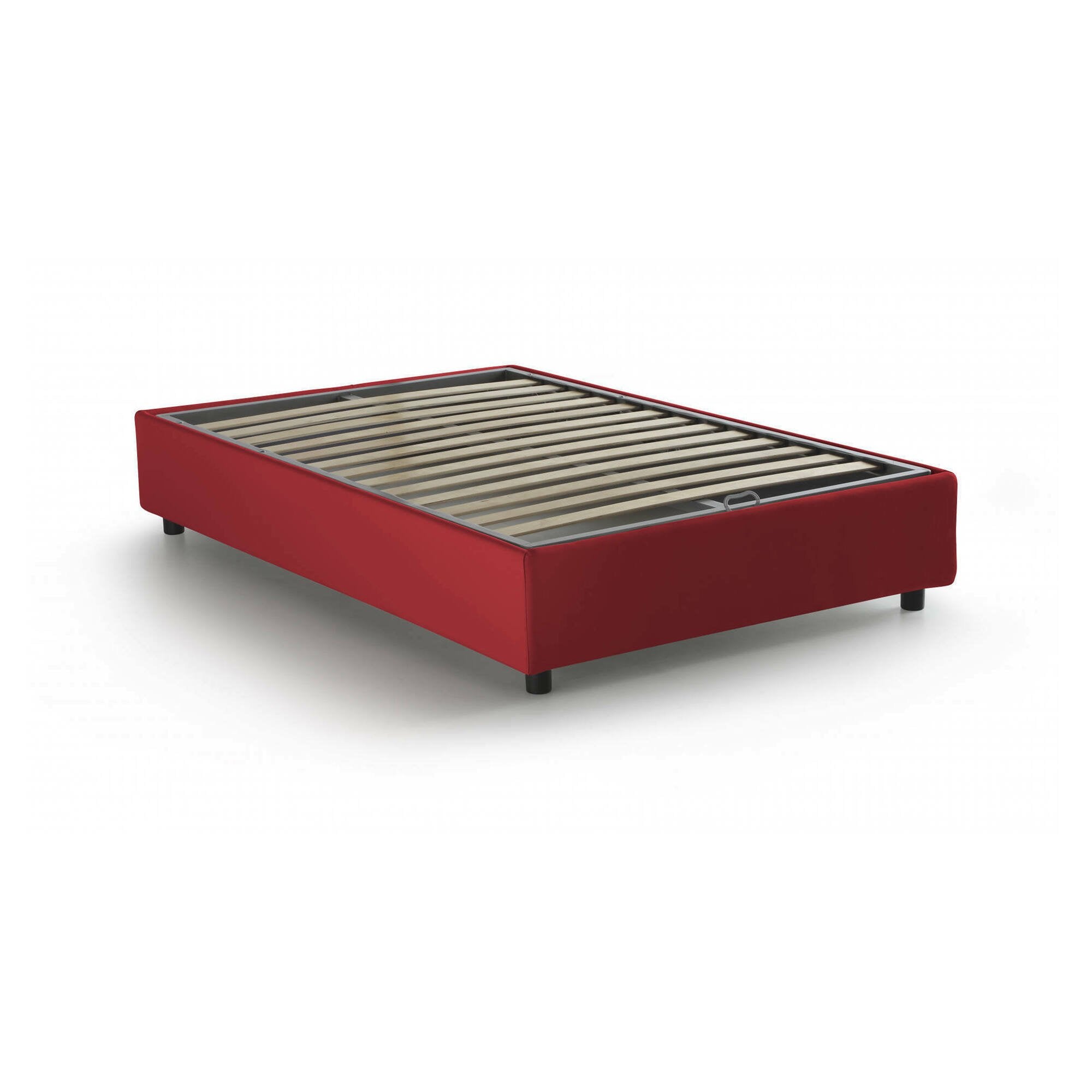 Letto piazza e mezza Asid, Letto contenitore con rivestimento in tessuto, Made in Italy, Apertura frontale, adatto per materasso cm 120x190, Rosso