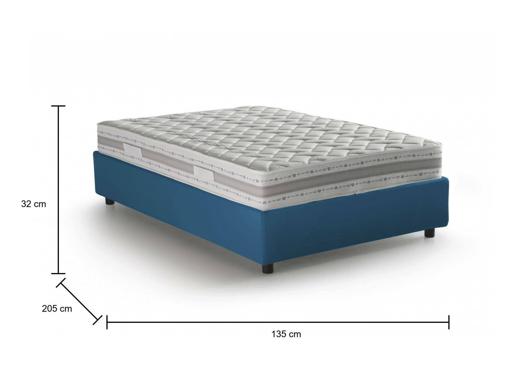 Letto piazza e mezza Alvise, Letto contenitore con rivestimento in tessuto, Made in Italy, Apertura frontale, con materasso cm 120x190 incluso, Blu