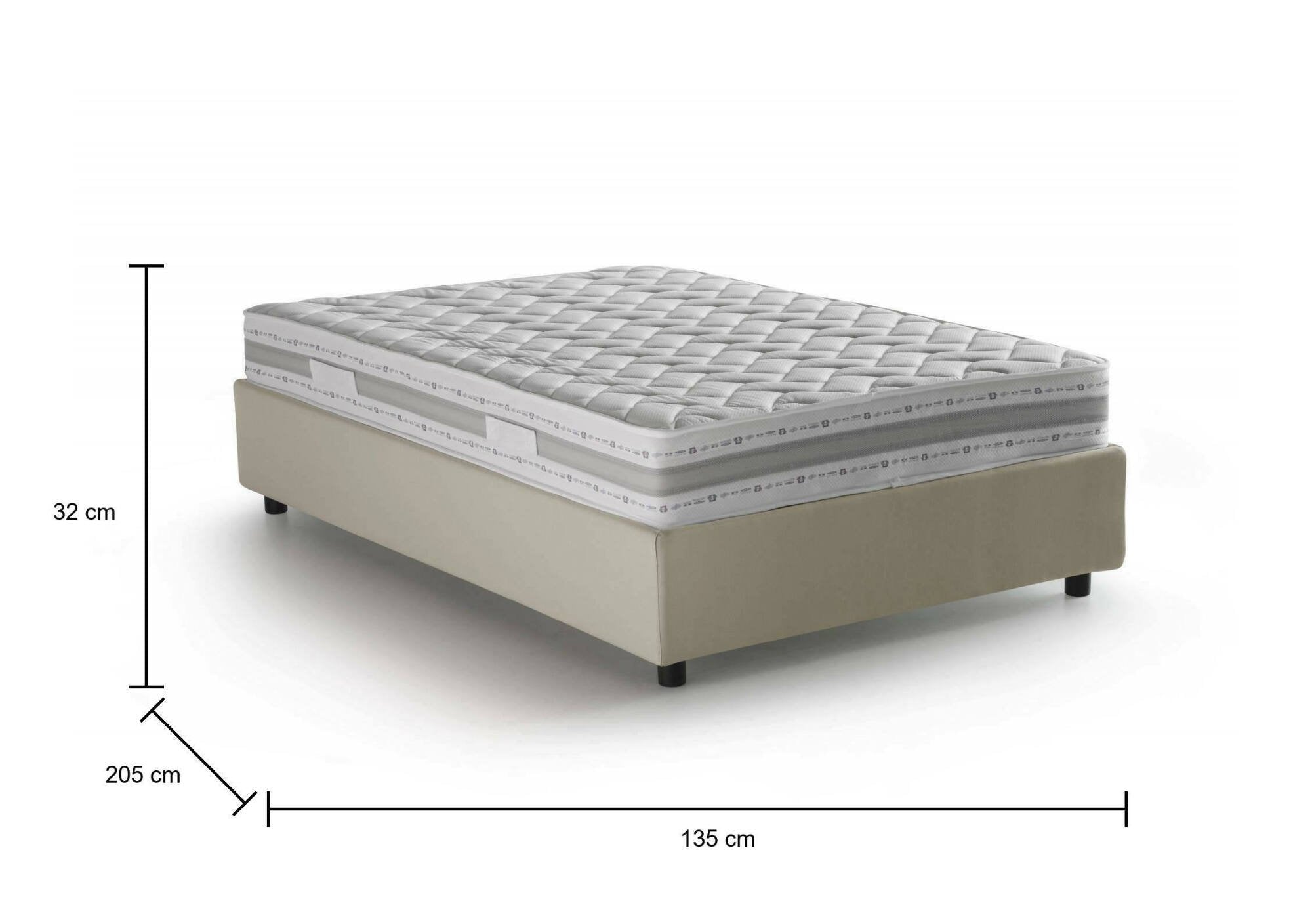 Letto piazza e mezza Alvise, Letto contenitore con rivestimento in tessuto, Made in Italy, Apertura frontale, con materasso cm 120x190 incluso, Beige