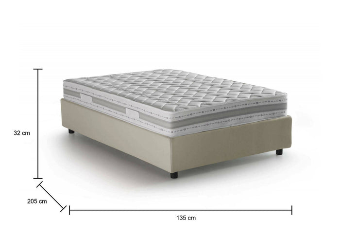 Letto piazza e mezza Alvise, Letto contenitore con rivestimento in tessuto, Made in Italy, Apertura frontale, con materasso cm 120x190 incluso, Beige