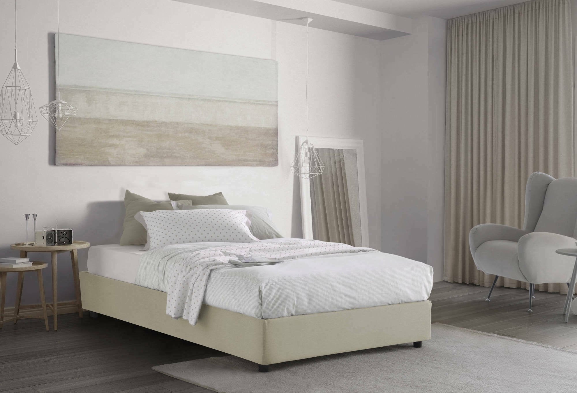 Alvise, Letto Piazza e Mezza Materasso Incluso Made in Italy, Beige