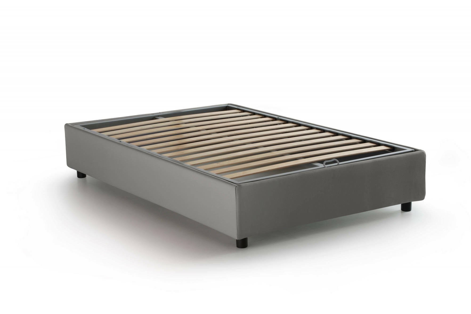 Letto piazza e mezza Alvise, Letto contenitore con rivestimento in tessuto, Made in Italy, Apertura frontale, con materasso cm 120x190 incluso, Grigio