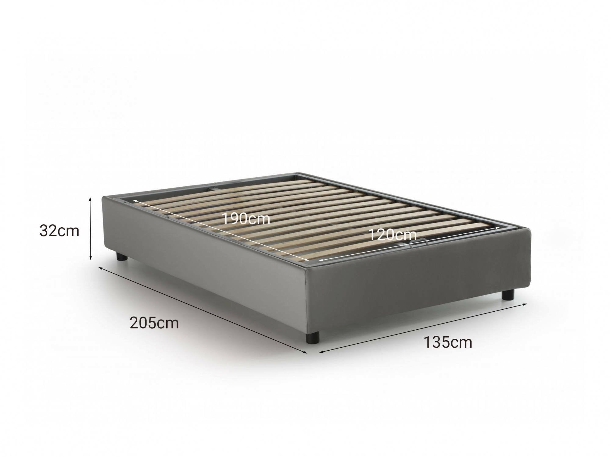 Letto piazza e mezza Alvise, Letto contenitore con rivestimento in tessuto, Made in Italy, Apertura frontale, con materasso cm 120x190 incluso, Grigio