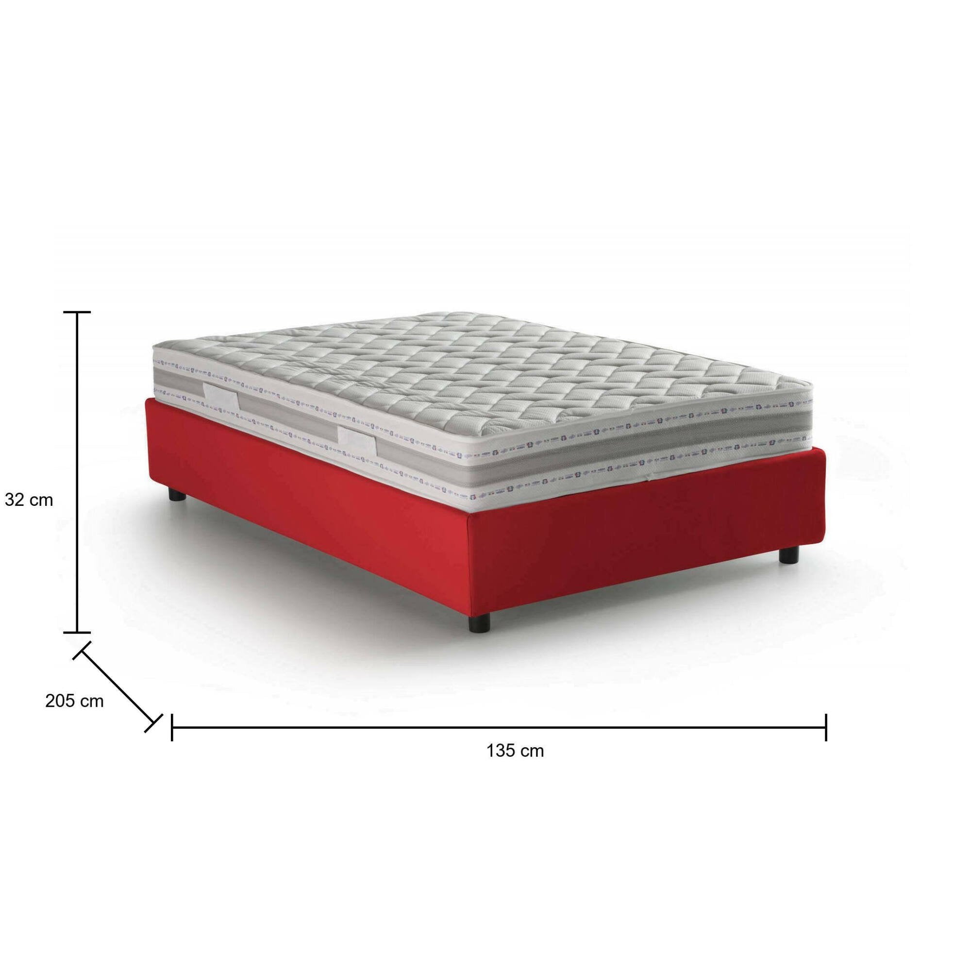 Letto piazza e mezza Alvise, Letto contenitore con rivestimento in tessuto, Made in Italy, Apertura frontale, con materasso cm 120x190 incluso, Rosso