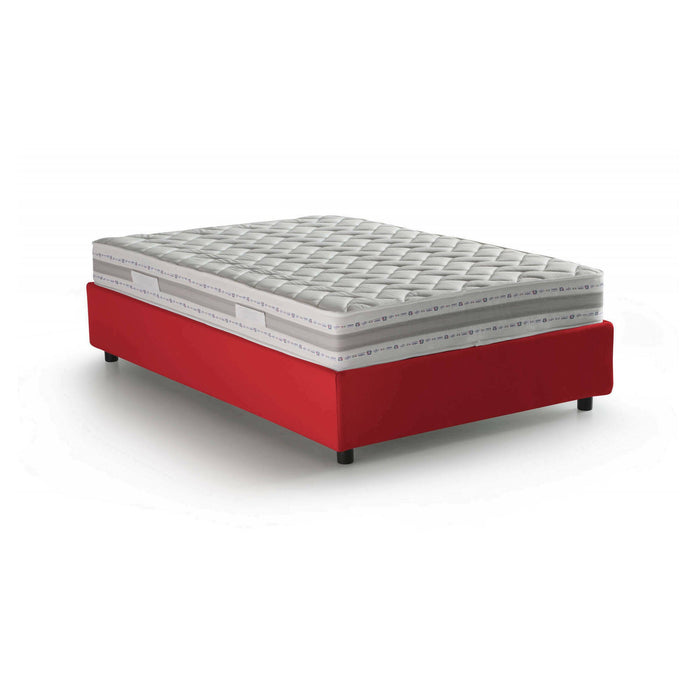 Letto piazza e mezza Alvise, Letto contenitore con rivestimento in tessuto, Made in Italy, Apertura frontale, con materasso cm 120x190 incluso, Rosso