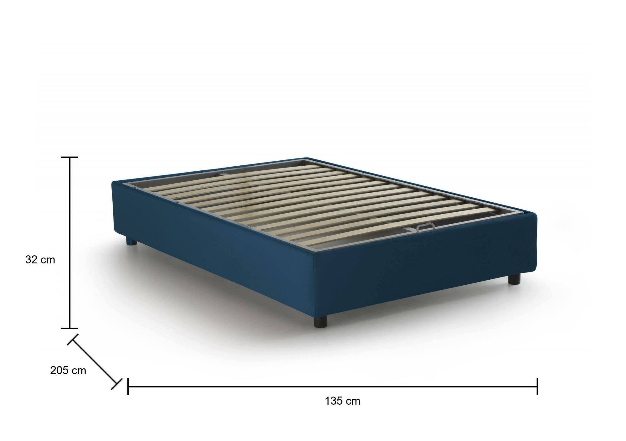 Letto piazza e mezza Ariba, Letto contenitore con rivestimento in tessuto, Made in Italy, Apertura laterale, adatto per materasso cm 120x190, Blu