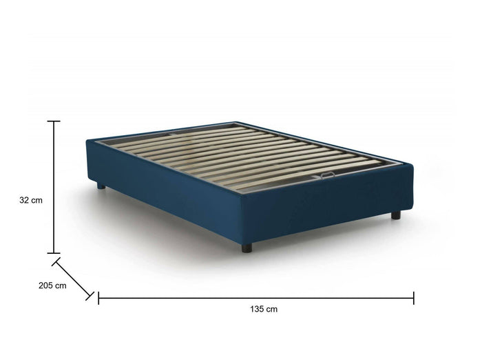 Letto piazza e mezza Ariba, Letto contenitore con rivestimento in tessuto, Made in Italy, Apertura laterale, adatto per materasso cm 120x190, Blu