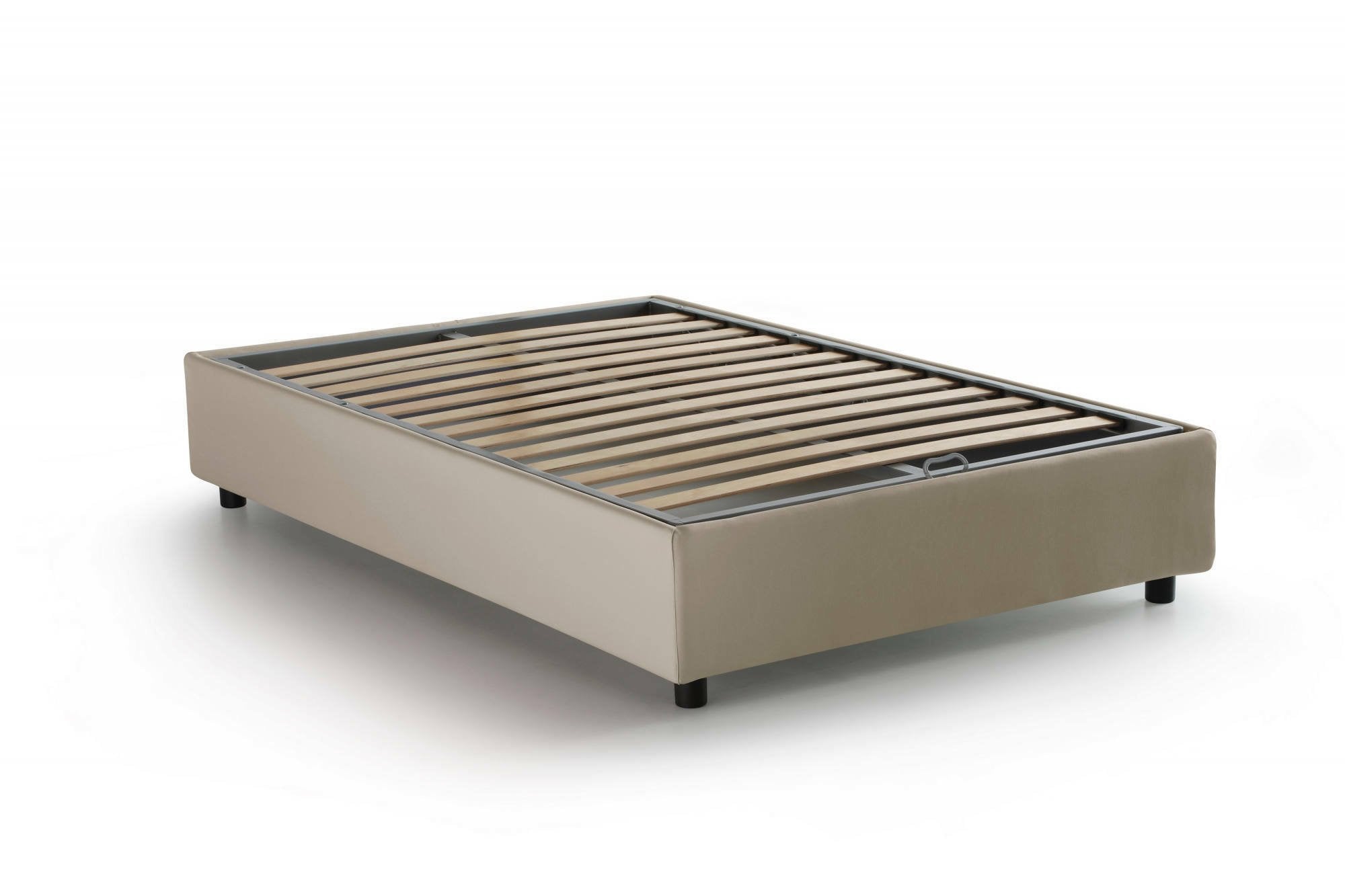 Letto piazza e mezza Ariba, Letto contenitore con rivestimento in tessuto, Made in Italy, Apertura laterale, adatto per materasso cm 120x190, Beige