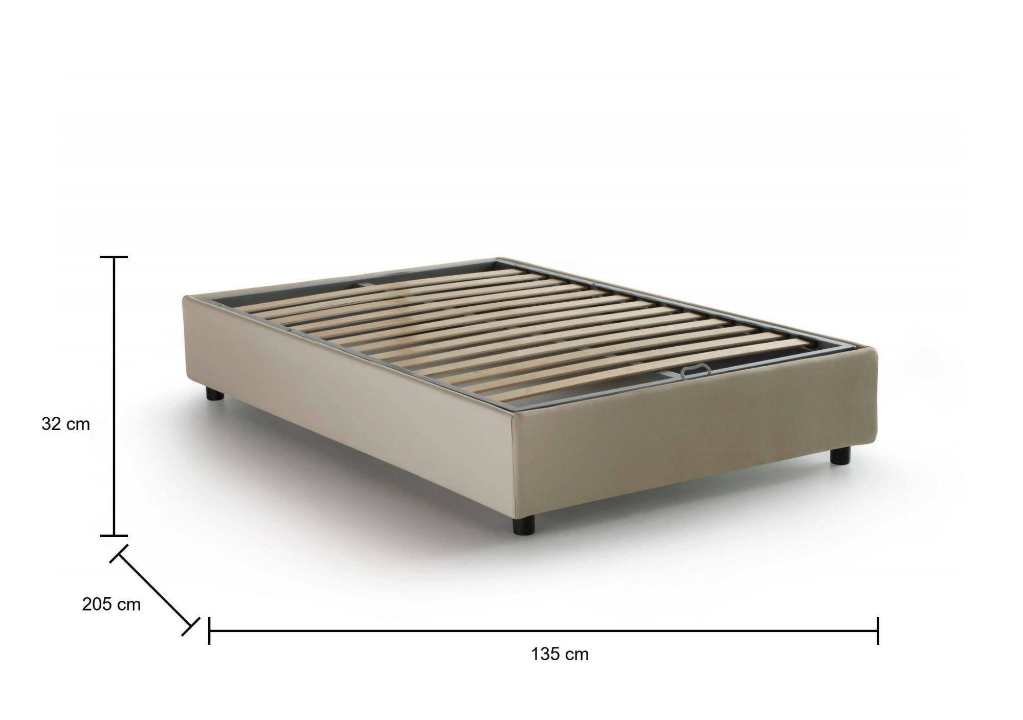 Letto piazza e mezza Ariba, Letto contenitore con rivestimento in tessuto, Made in Italy, Apertura laterale, adatto per materasso cm 120x190, Beige