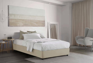 Letto piazza e mezza Ariba, Letto contenitore con rivestimento in tessuto, Made in Italy, Apertura laterale, adatto per materasso cm 120x190, Beige