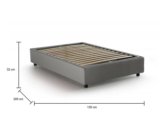 Letto piazza e mezza Ariba, Letto contenitore con rivestimento in tessuto, Made in Italy, Apertura laterale, adatto per materasso cm 120x190, Grigio