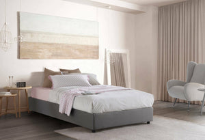 Letto piazza e mezza Ariba, Letto contenitore con rivestimento in tessuto, Made in Italy, Apertura laterale, adatto per materasso cm 120x190, Grigio