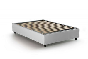 Letto piazza e mezza Ariba, Letto contenitore con rivestimento in tessuto, Made in Italy, Apertura laterale, adatto per materasso cm 120x190, Bianco