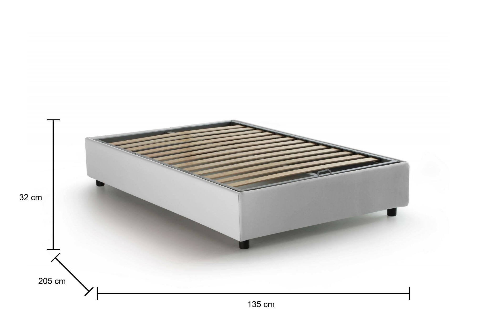Letto piazza e mezza Ariba, Letto contenitore con rivestimento in tessuto, Made in Italy, Apertura laterale, adatto per materasso cm 120x190, Bianco