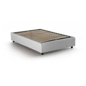 Letto piazza e mezza Ariba, Letto contenitore con rivestimento in tessuto, Made in Italy, Apertura laterale, adatto per materasso cm 120x190, Bianco