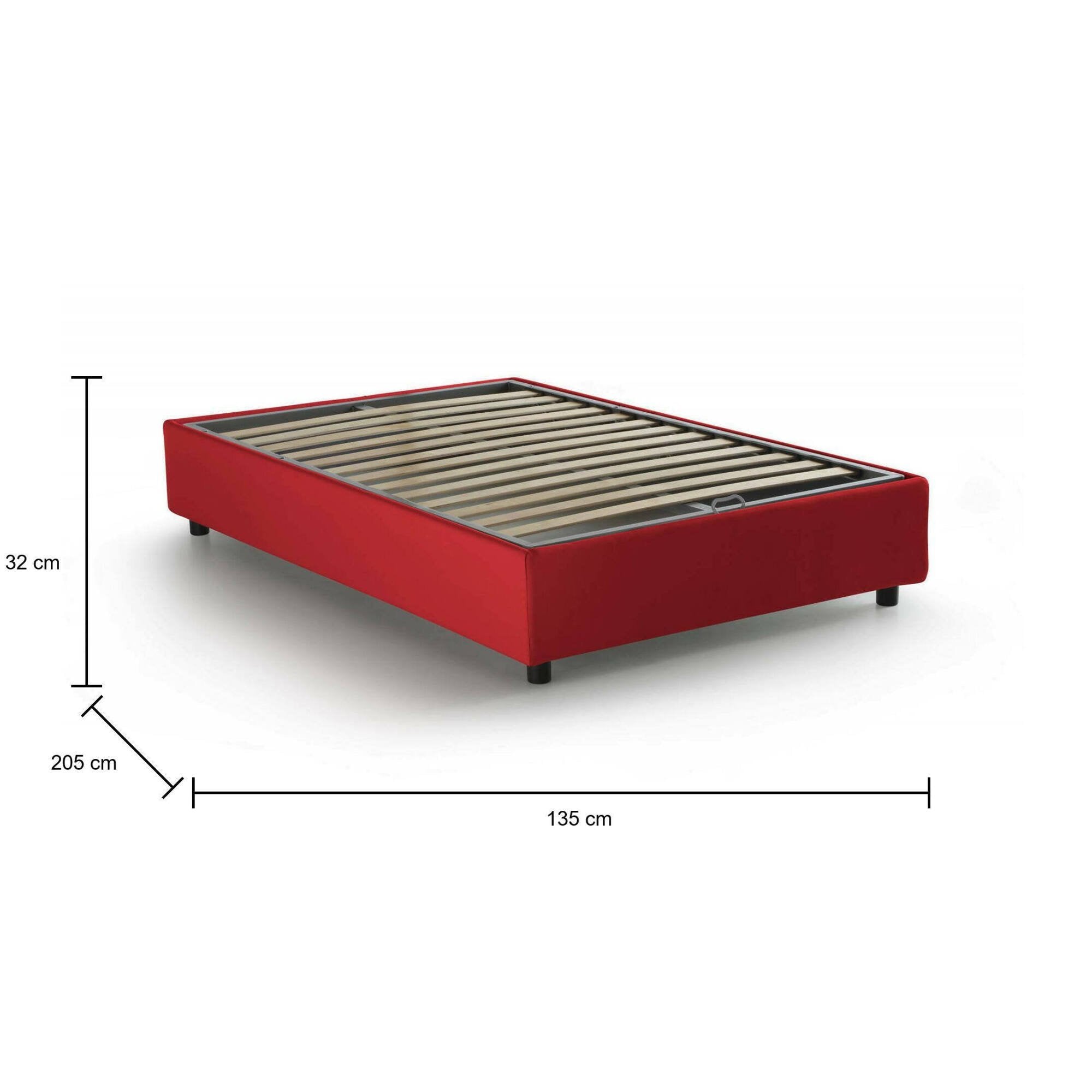 Letto piazza e mezza Ariba, Letto contenitore con rivestimento in tessuto, Made in Italy, Apertura laterale, adatto per materasso cm 120x190, Rosso