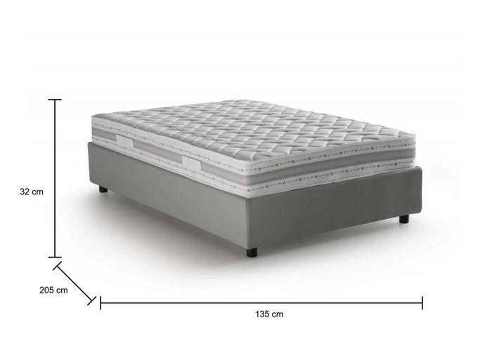 Letto piazza e mezza Aftis, Letto contenitore con rivestimento in tessuto, Made in Italy, Apertura laterale, con materasso cm 120x190 incluso, Grigio