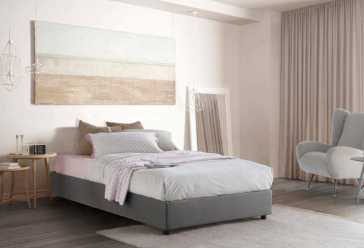 Letto piazza e mezza Aftis, Letto contenitore con rivestimento in tessuto, Made in Italy, Apertura laterale, con materasso cm 120x190 incluso, Grigio