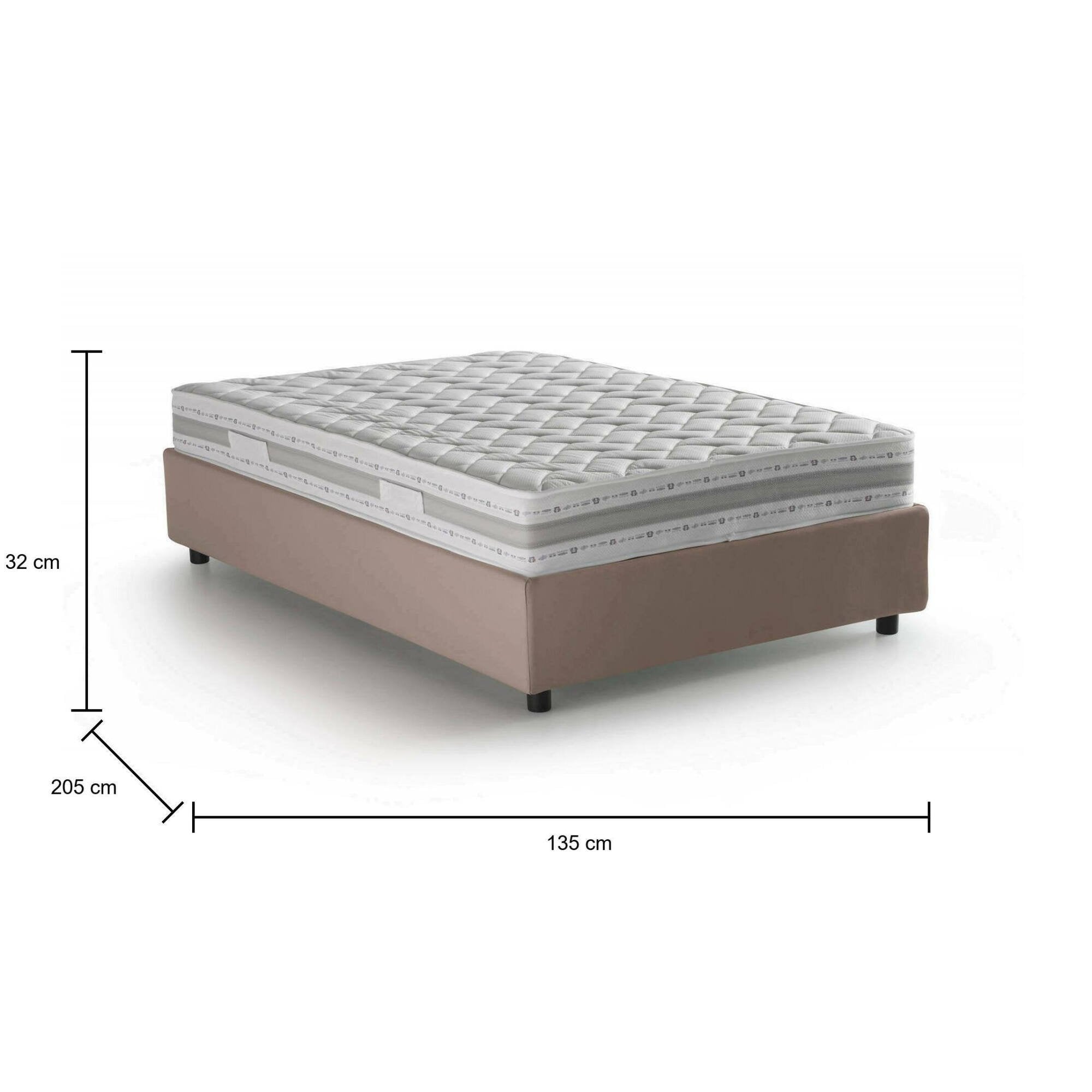 Letto piazza e mezza Aftis, Letto contenitore con rivestimento in tessuto, Made in Italy, Apertura laterale, con materasso cm 120x190 incluso, Tortora
