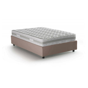 Letto piazza e mezza Aftis, Letto contenitore con rivestimento in tessuto, Made in Italy, Apertura laterale, con materasso cm 120x190 incluso, Tortora