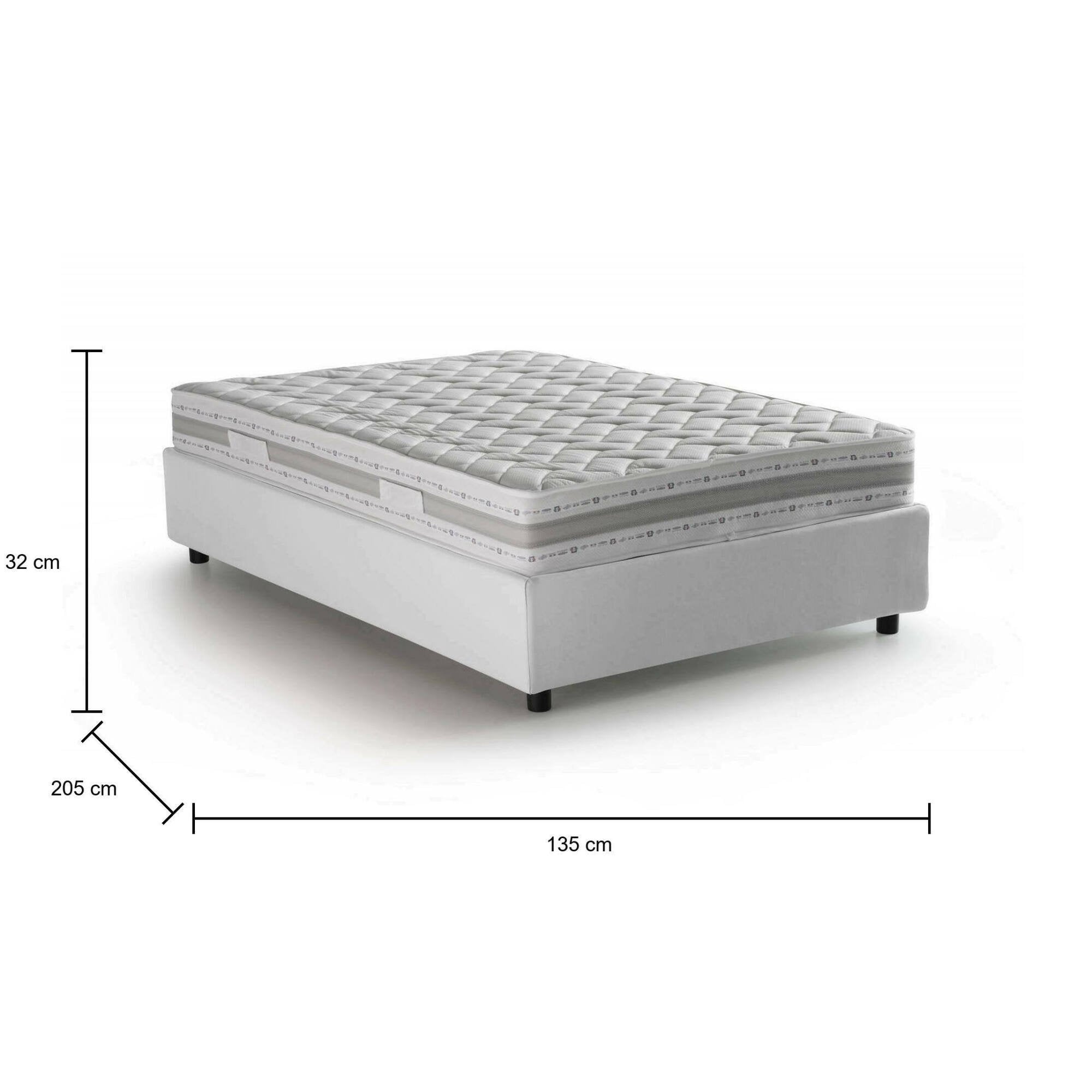 Letto piazza e mezza Aftis, Letto contenitore con rivestimento in tessuto, Made in Italy, Apertura laterale, con materasso cm 120x190 incluso, Bianco