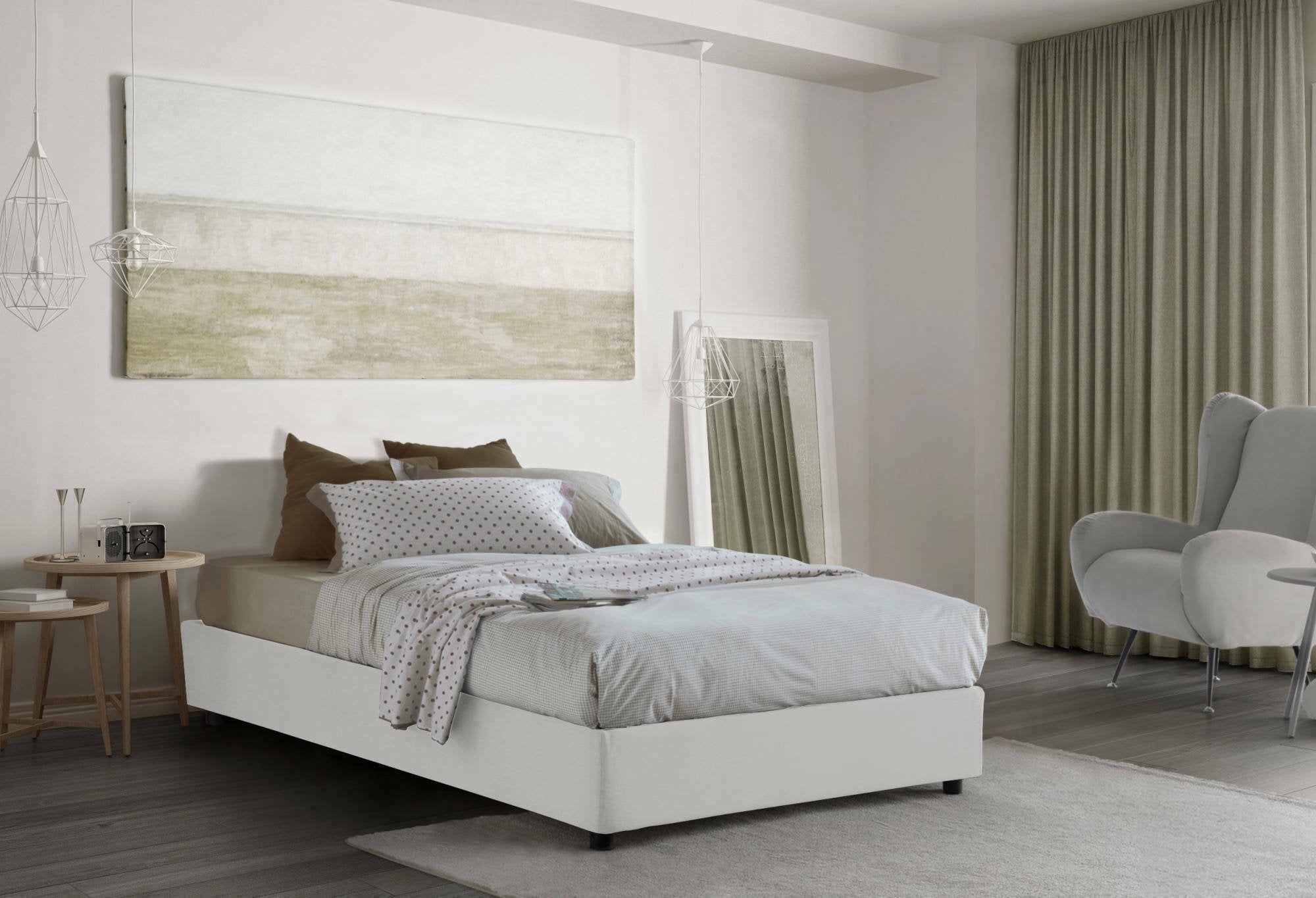 Aftis, Letto Piazza e Mezza Materasso Incluso Made in Italy, Bianco