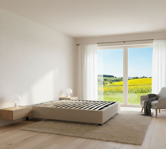 Letto matrimoniale Annibale, Letto contenitore con rivestimento in tessuto, Made in Italy, Apertura frontale, adatto per materasso cm 160x190, Beige