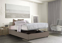 Letto matrimoniale Annibale, Letto contenitore con rivestimento in tessuto, Made in Italy, Apertura frontale, adatto per materasso cm 160x190, Tortora