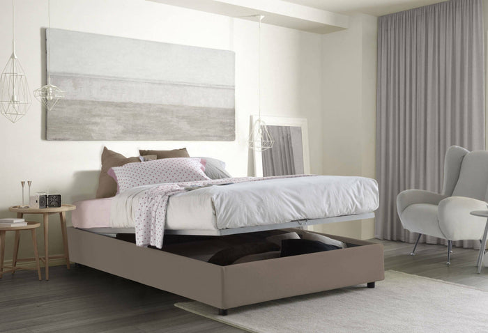 Letto matrimoniale Annibale, Letto contenitore con rivestimento in tessuto, Made in Italy, Apertura frontale, adatto per materasso cm 160x190, Tortora