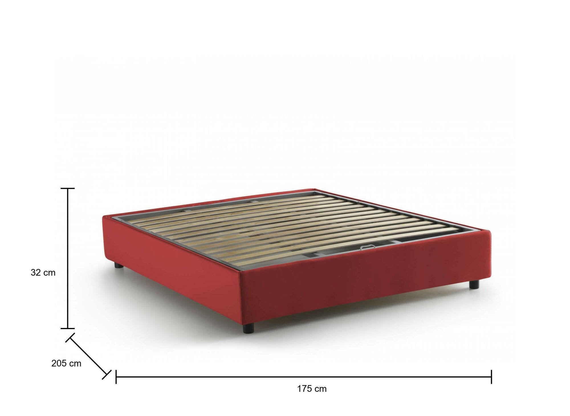 Letto matrimoniale Annibale, Letto contenitore con rivestimento in tessuto, Made in Italy, Apertura frontale, adatto per materasso cm 160x190, Rosso