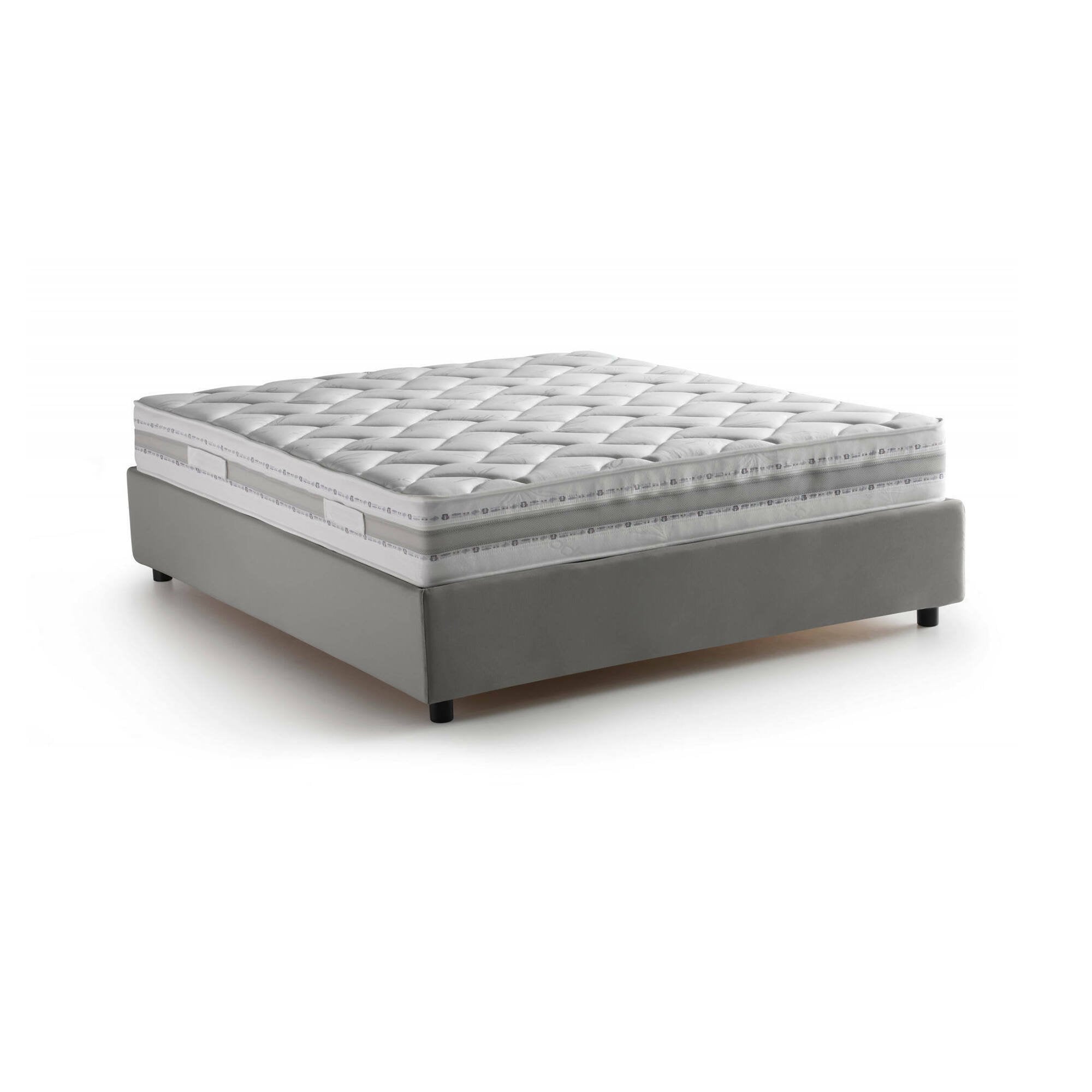Letto matrimoniale Apel, Letto contenitore con rivestimento in tessuto, Made in Italy, Apertura frontale, con materasso cm 160x190 incluso, Grigio